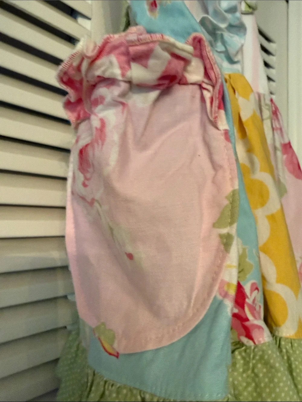 Girls Floral Patchwork Sundress with Ruffle Bodice in Pink, Blue & Yellow